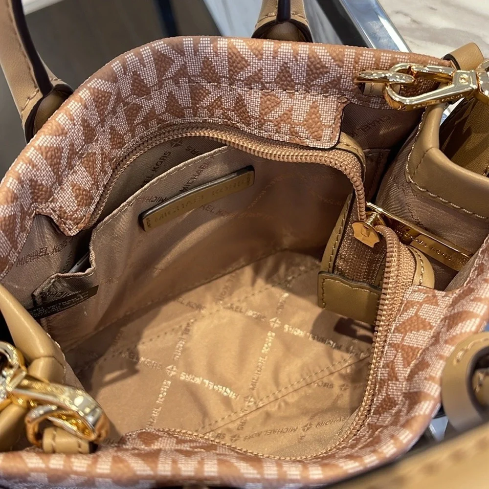 Michael Kors Mirella Extra-Small Ombré Logo Crossbody XBODY Shopper Camel  NWT